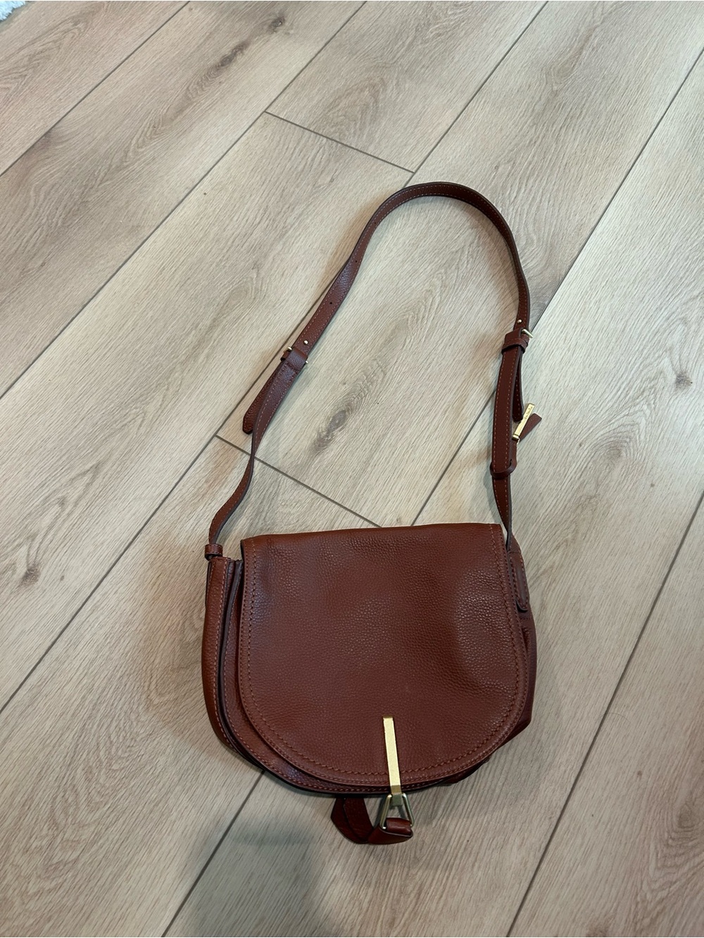 Vera Bradley Brown Leather Crossbody Bag with Gold Accent
